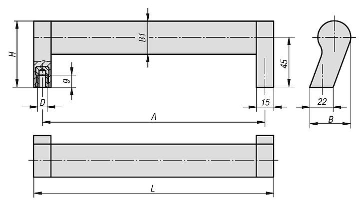 Empuñaduras de tubo de aluminio con punta de empuñadura de plástico, diagonal