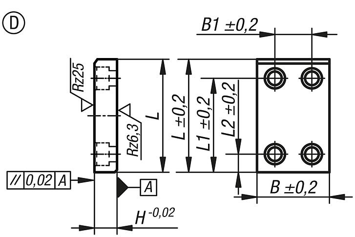 Placas de deslizamiento de bronce o acero, sin mantenimiento, forma D