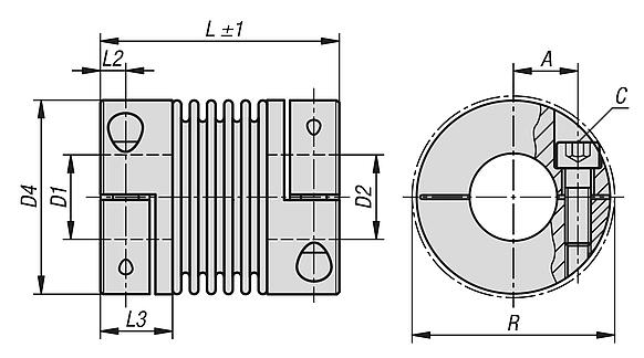 Acoplamientos con fuelle metálico en miniatura con cubo de sujeción, acero inoxidable