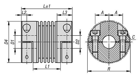 Acoplamientos con fuelle metálico en miniatura y cubo de sujeción extraíble