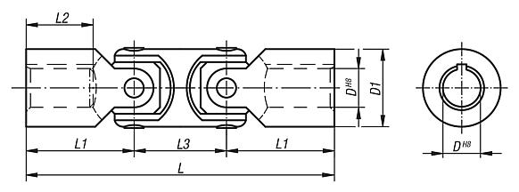 Articulaciones del árbol dobles con cojinete de deslizamiento, versión basta, DIN 808