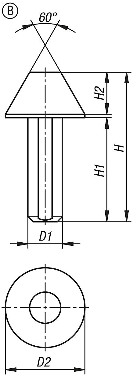 Puntas de acero para contrapuntas con altura de punta 12 mm, forma B, aplanadas