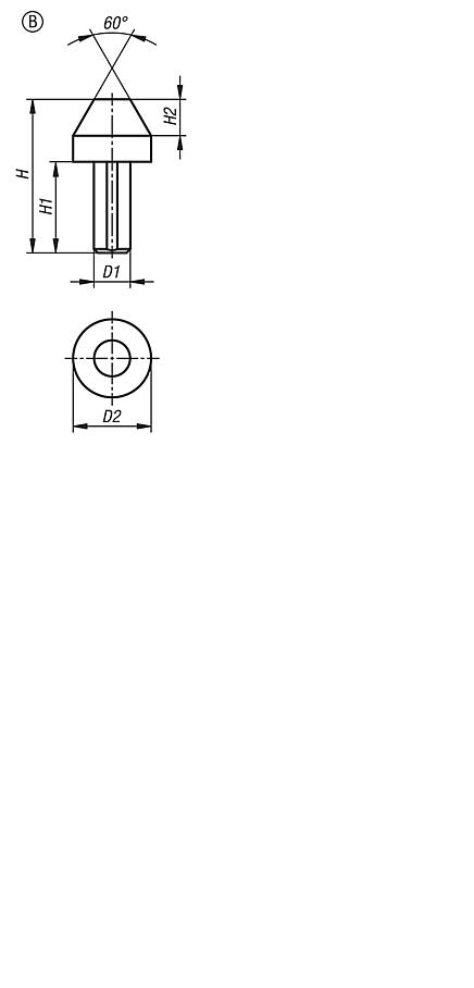 Puntas de acero para contrapuntas con altura de punta 75 mm, forma B, aplanadas