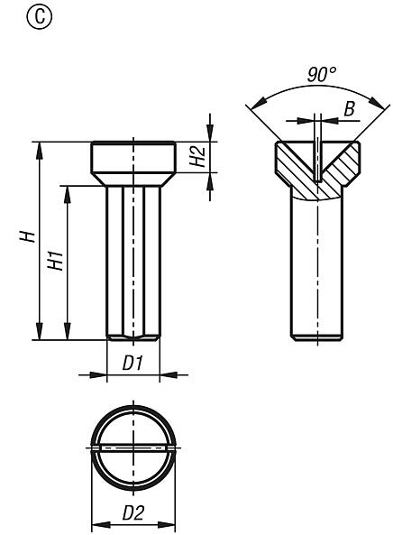 Puntas de acero para contrapuntas con altura de punta 75 mm, forma C, punta hueca