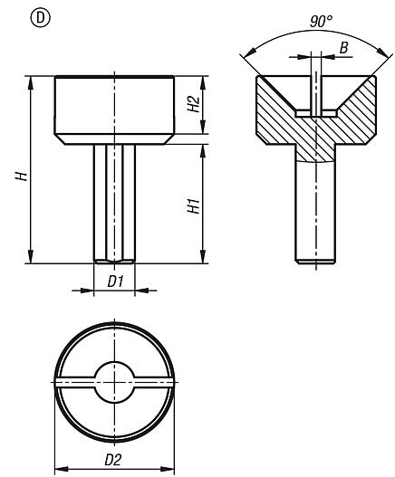 Puntas de acero para contrapuntas con altura de punta de 75 mm, forma D, punta hueca aplanada