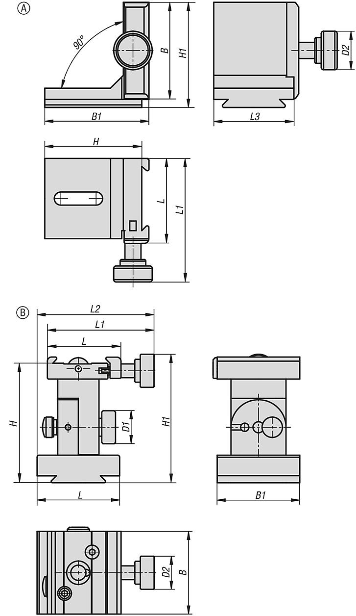 Soportes de sujeción rápida de aluminio, 
con elemento angular