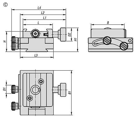 Soportes de sujeción rápida de aluminio, con elemento angular, forma C, compactos, ajustables